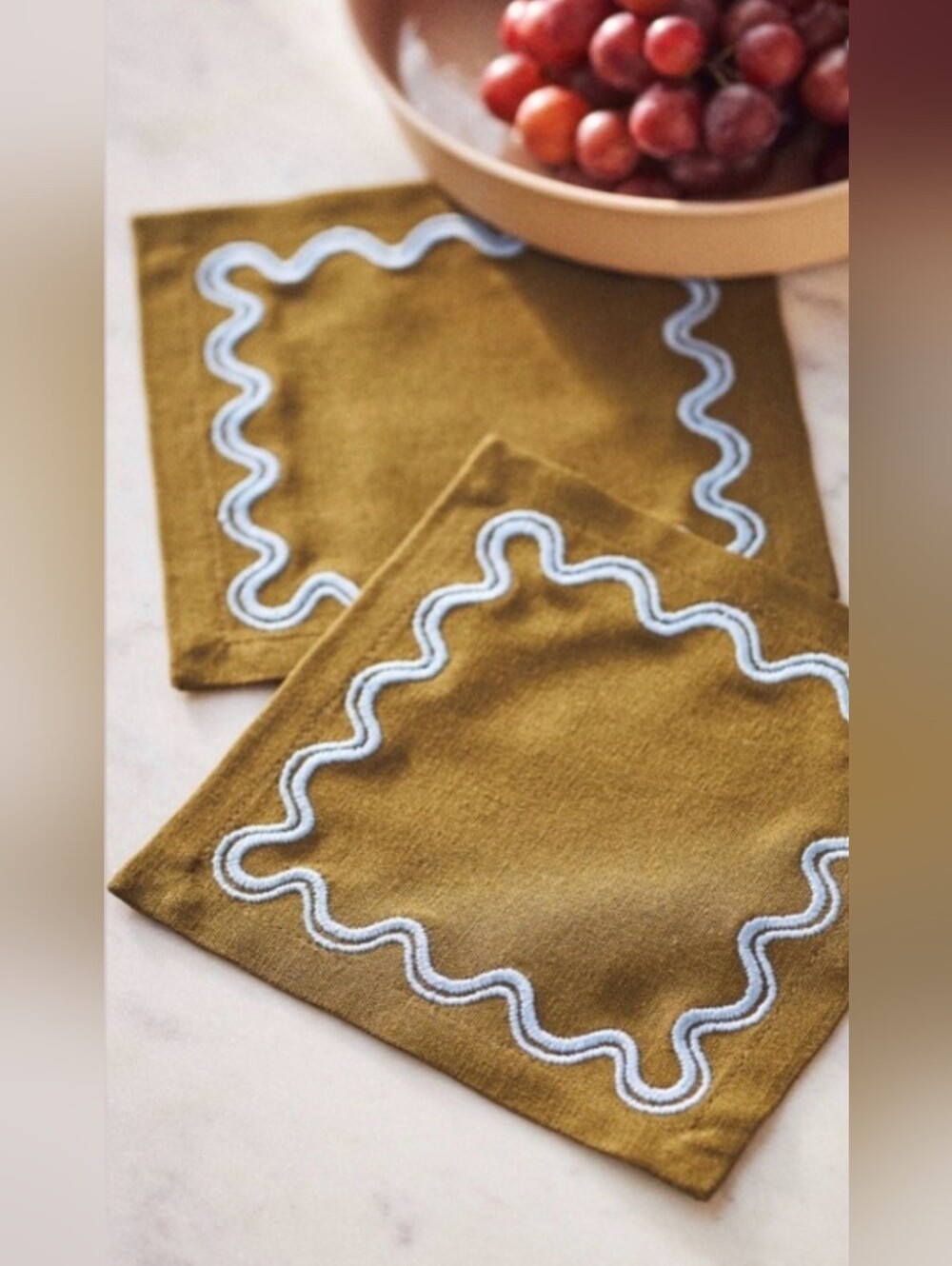 Anthropologie, Madeline Cocktail Napkins in Olive, Set of 4